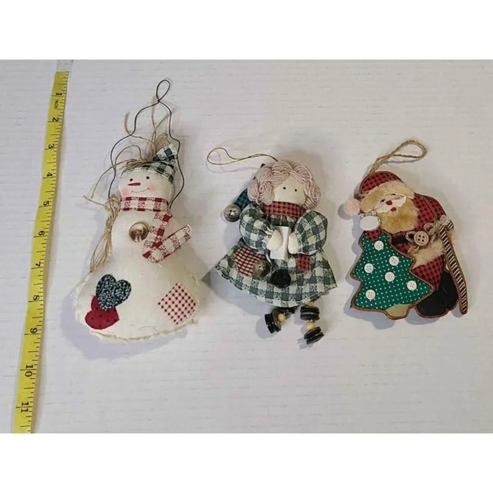 Christmas Ornaments Group of 26 Wood Fabric Ceramic Colorful Variety